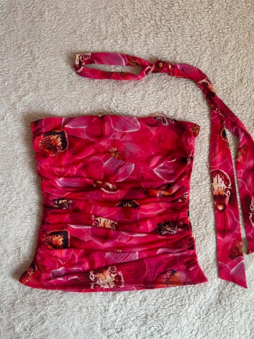 Pink floral orchid tube top